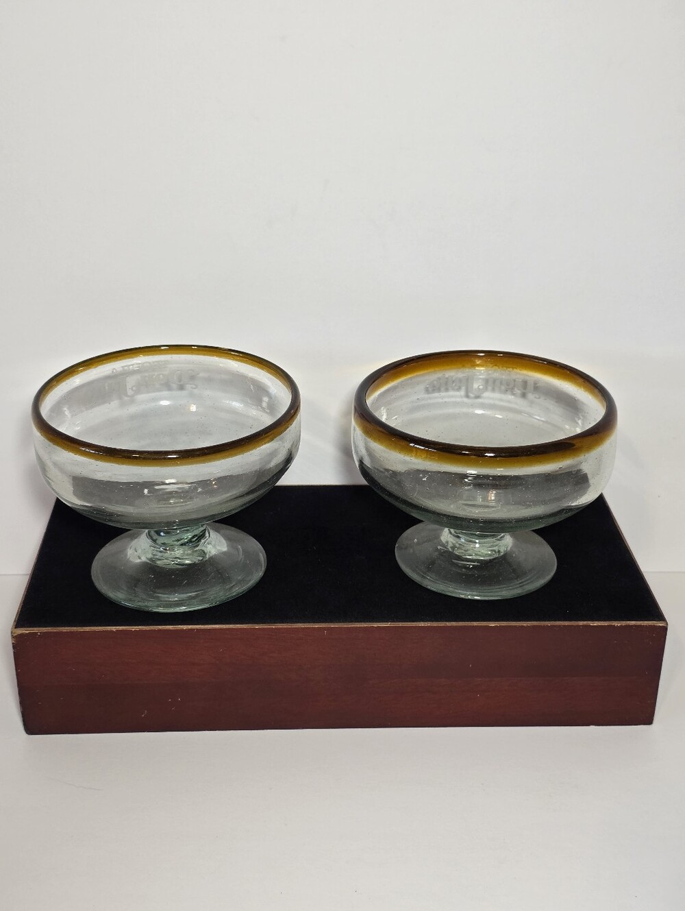 Don Julio Tequila Hand Blown Margarita Glasses Amber Rim Etched Set of 2
